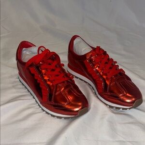 Tory Sport Metallic Red Ruffle Trainer